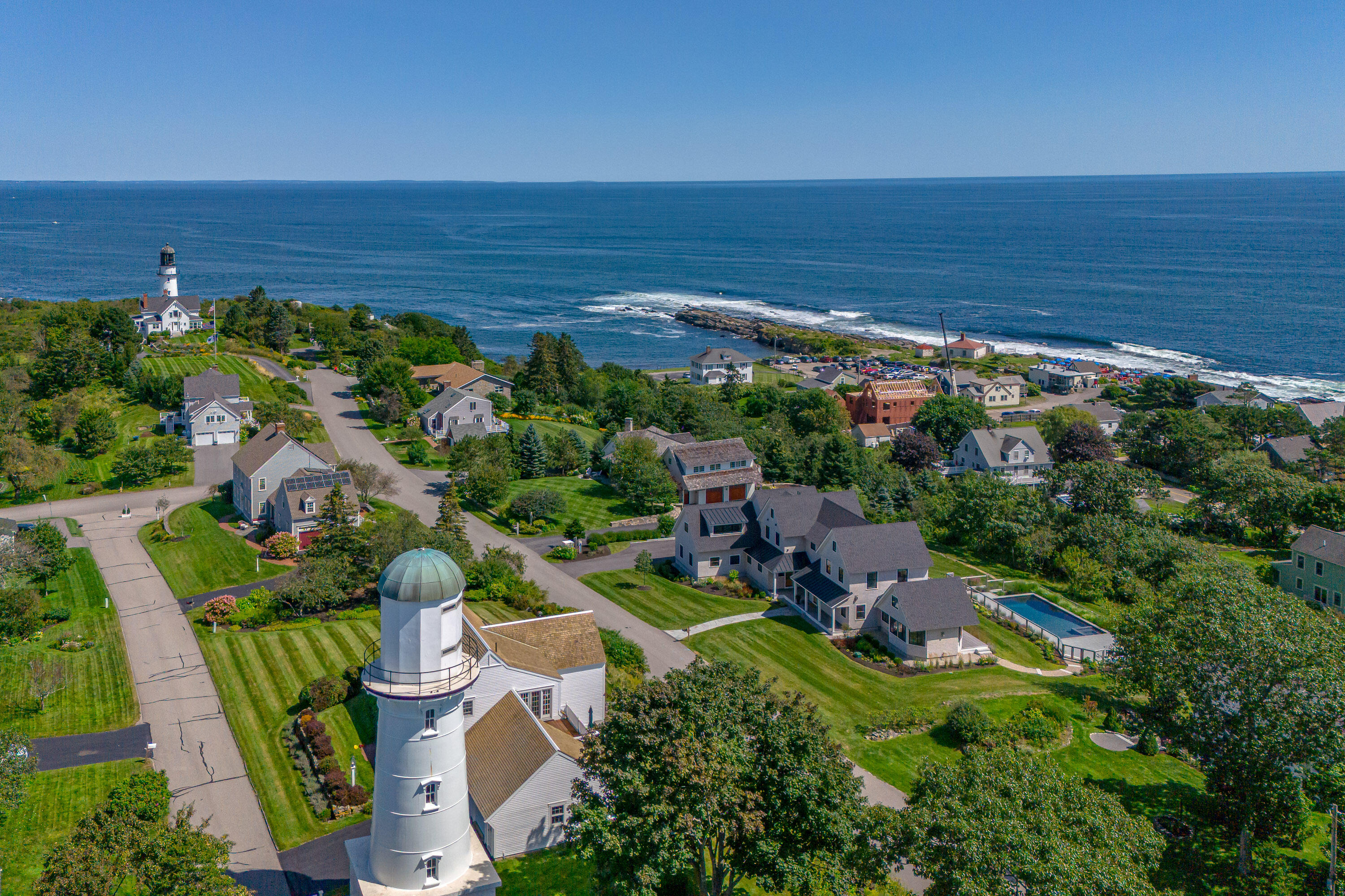 Cape Elizabeth Light and rocky Atlantic coastline at Two Lights